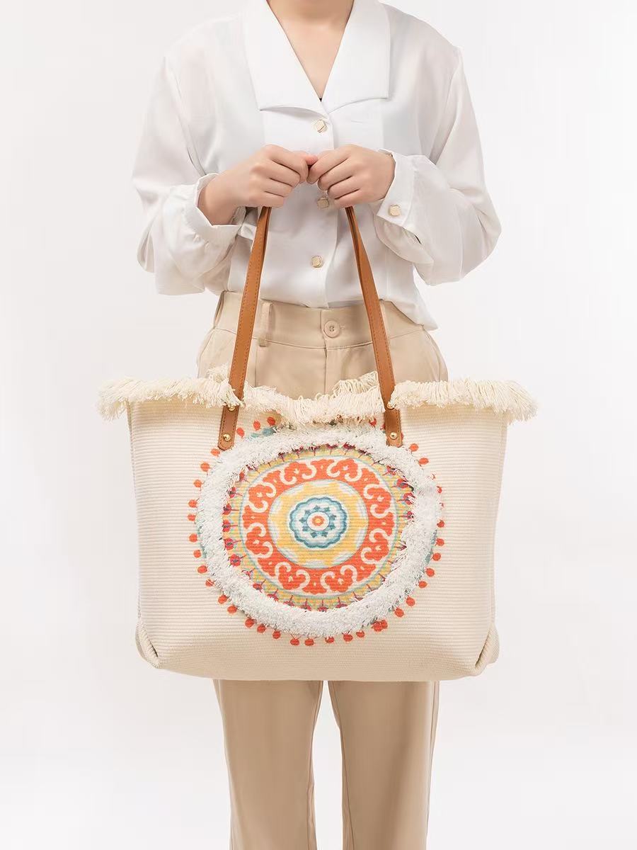 Women'S Raffia Bags - Sac fourre-tout en raphia avec Patch