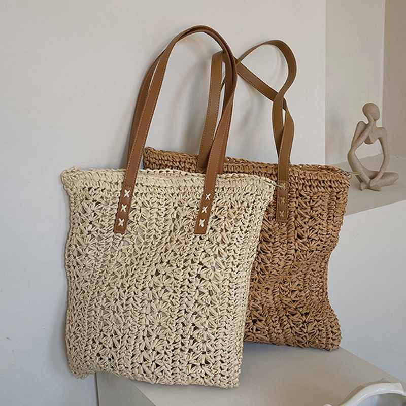 Women'S Raffia Bags - Sac de plage carré en paille